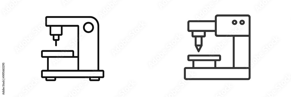 Poster detailed line art illustrations of two different types of machinery commonly used in manufacturing a