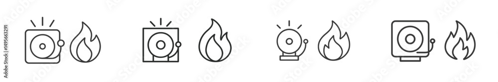 Poster fire alarm symbols illustrating various types of fire detection systems and alerts in an indoor safe