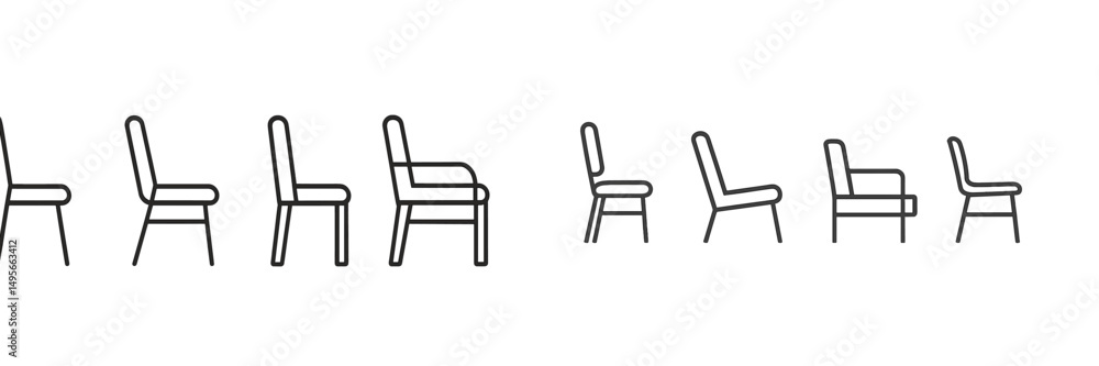 Aufkleber series of minimalist chairs in varying positions displayed against a white background to emphasize d