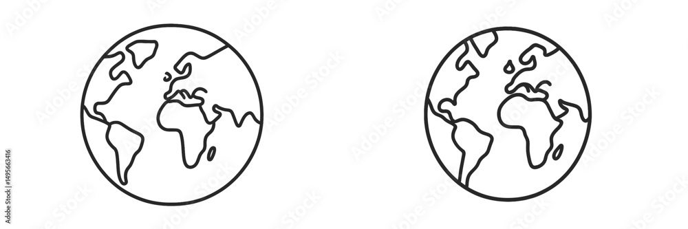 Aufkleber illustration of two simplistic globes showcasing continents in a minimalistic style