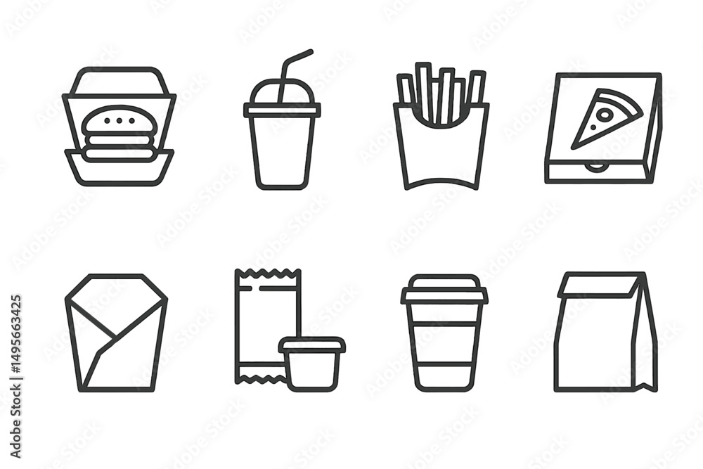Poster diverse selection of popular fast food items featured in a minimalistic illustration style