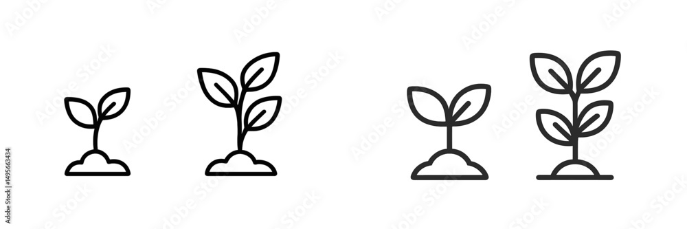 Poster simple line drawings of growing plants representing different stages of growth and development in a 