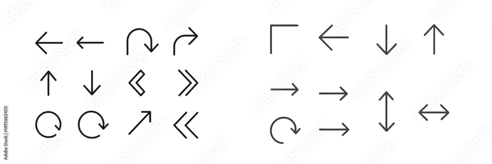 Aufkleber Directional arrows and shapes presented in a grid layout showcasing various movement representations for educational purposes