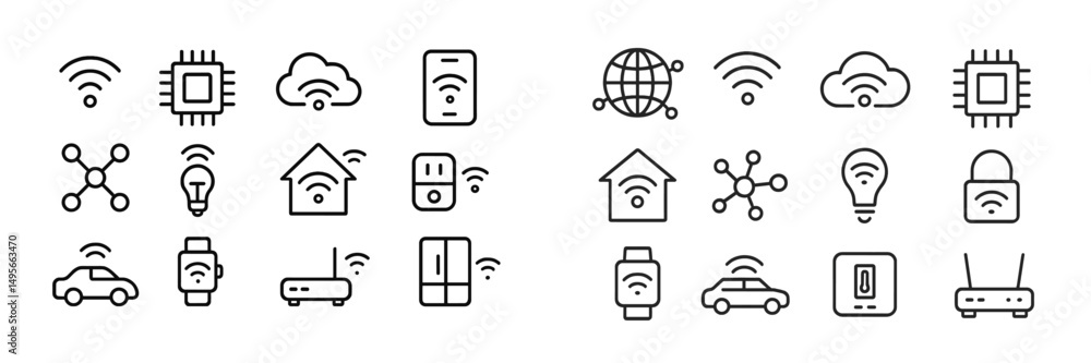 Poster Wireless technology icons representing various smart devices and connectivity options in a modern digital environment