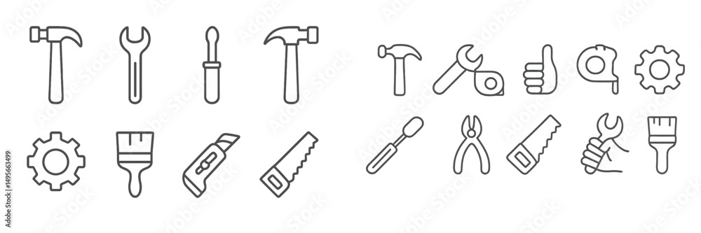 Poster tool icons in a minimalist design representing various hand tools for construction and repair activi