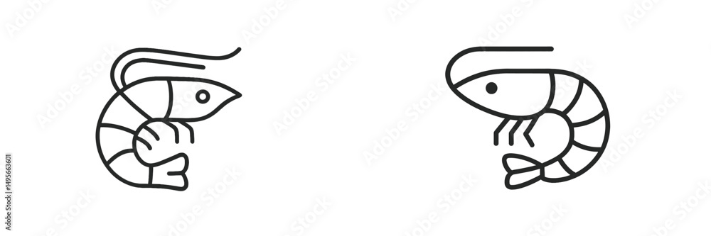 Aufkleber minimalist illustration of shrimp in black line art showcasing two different styles in design and se