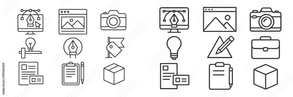Poster Collection of creative design and photography icons representing various digital media tools and techniques
