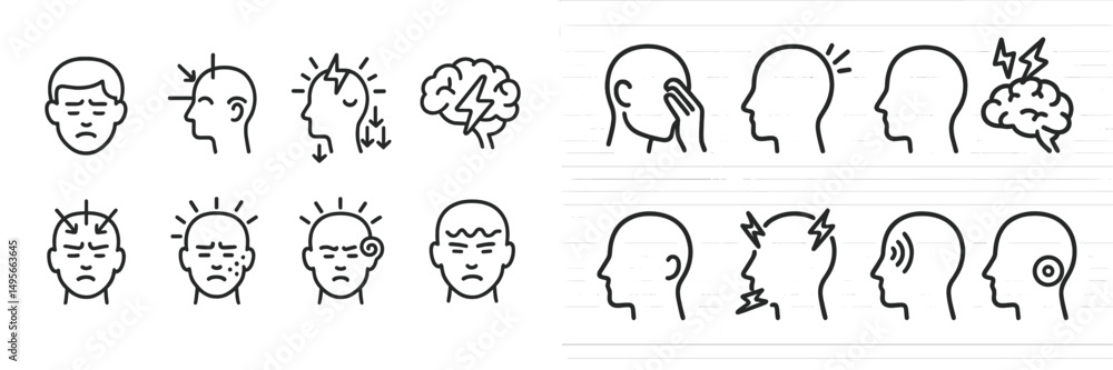 Poster various expressions of mental and emotional states illustrated through simple line art designs on a 