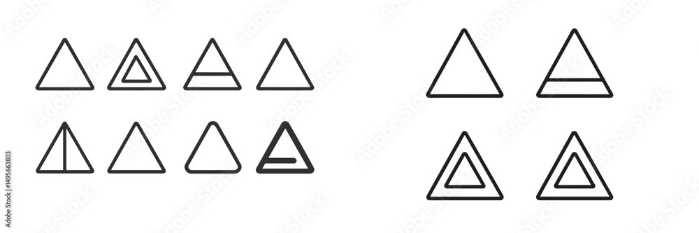 Poster different styles of triangular shapes displayed in a grid format showcasing various line thicknesses