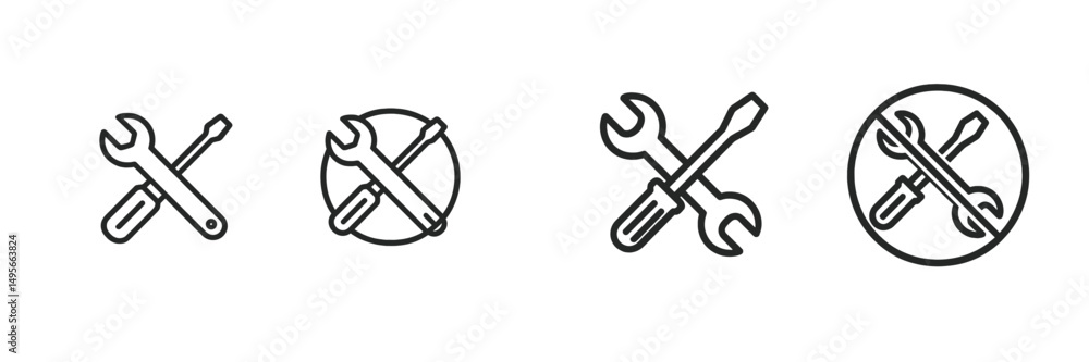 Fototapete variety of tool icons showcasing wrenches and screwdrivers with a no symbol in a minimalistic design