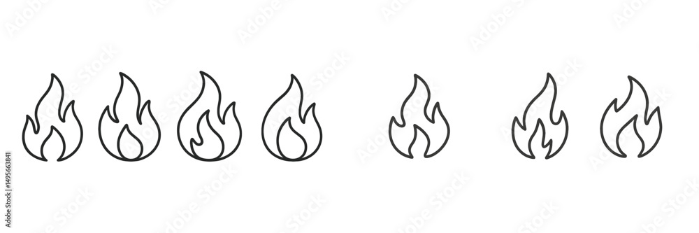 Fototapete Different styles of fire illustrations showcasing flames in various sizes and designs on a minimalistic background