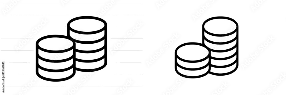 Poster two distinct stack designs showcasing different styles of coins laid against a lined background