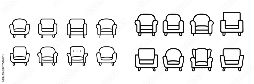 Aufkleber various chair designs displayed in a modern style with line art on a white background
