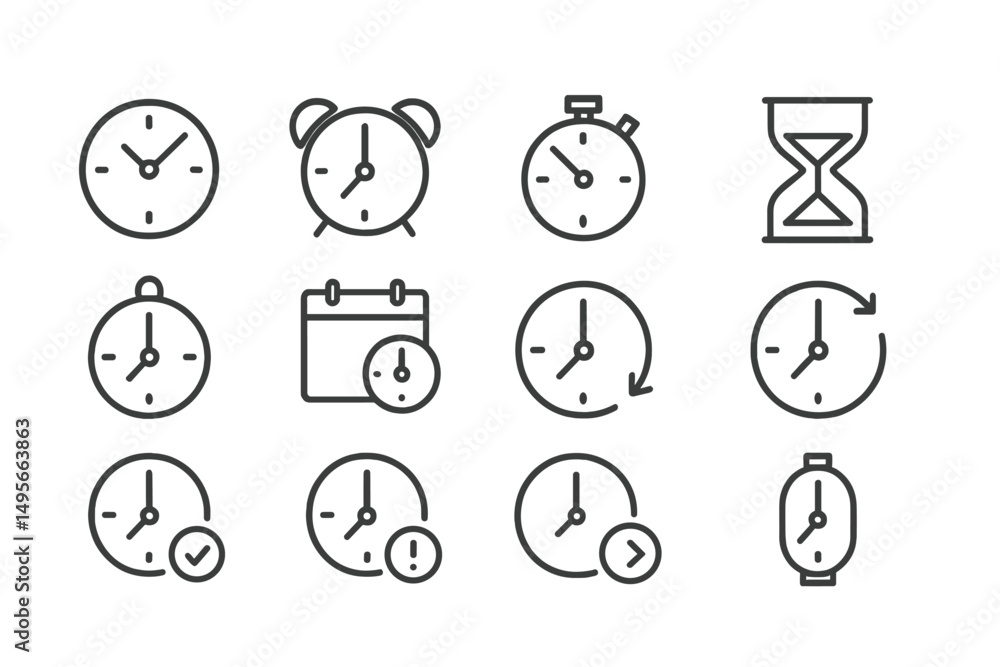 Leinwandbilder Various clock and time-related icons in a simple, modern design suitable for digital use