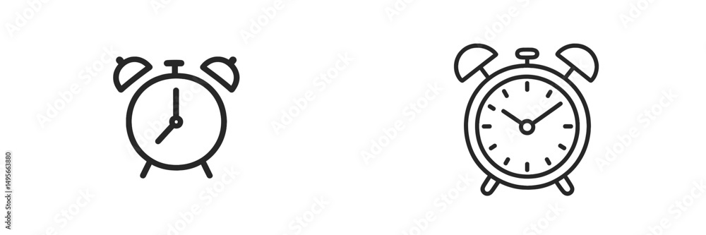Aufkleber Two vintage alarm clocks with different designs showing different times on white background
