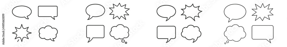 Poster different speech bubbles showcasing various shapes and designs for creative communication in artisti