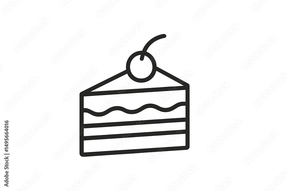Poster delicious cake slice with cherry on top presented elegantly on a plain background