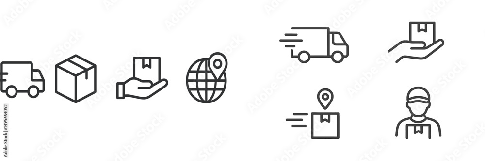 Aufkleber delivery icons illustrating logistics process and global shipping concepts in modern design