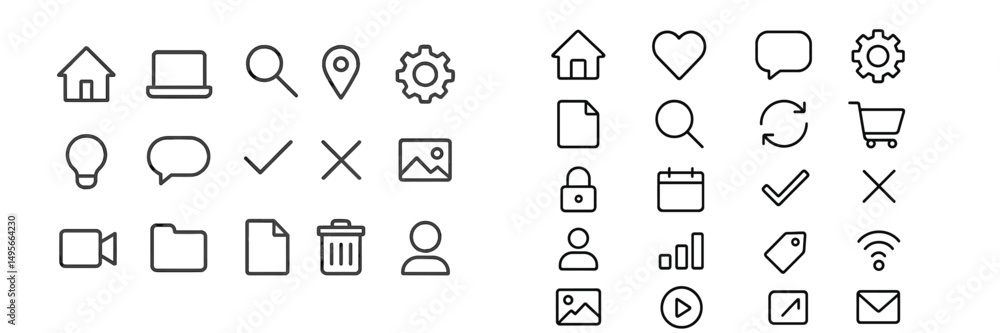 Aufkleber collection of minimalist icons representing various concepts including technology, communication, an