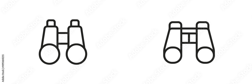 Poster two pairs of binoculars in simple, modern design on a neutral background showcasing their distinct f
