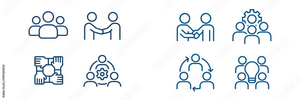 Poster Icons representing teamwork, collaboration, and communication in a modern office setting