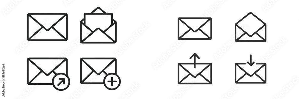 Poster various envelope icons representing different mailing concepts and actions for digital communication