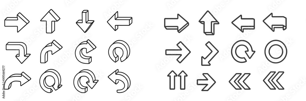 Leinwandbilder various arrow symbols and directional signs displayed on a clean white background for navigation and