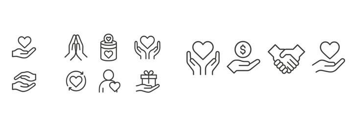Obraz premium Hand-drawn icons representing care, generosity, and community involvement in a minimalistic style