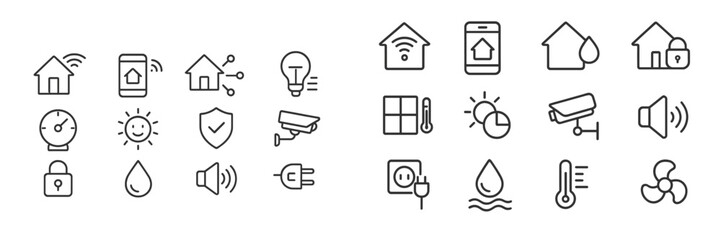 Home automation icons representing smart technology and devices for modern living environments