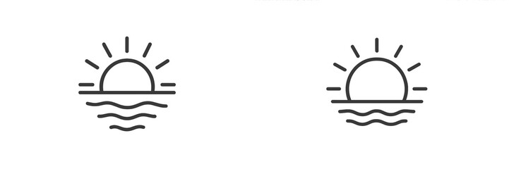 Sunrise over calm ocean waves creates a serene morning atmosphere in a coastal location