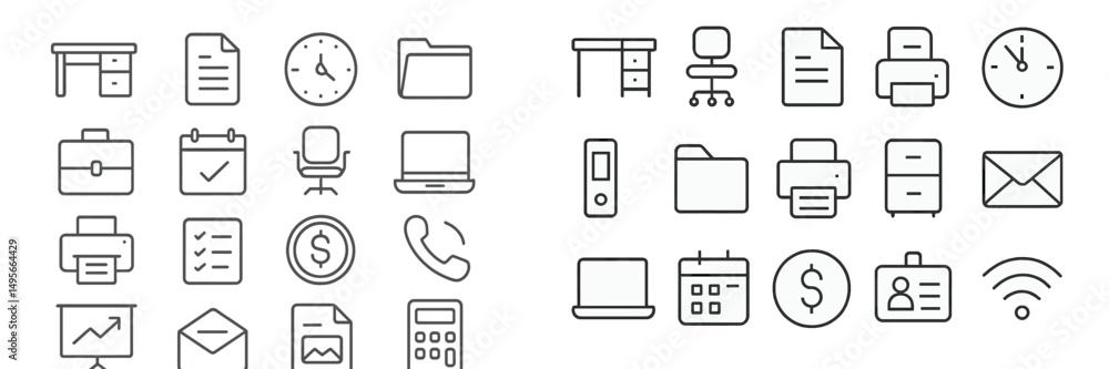 Aufkleber Collection of office-related icons illustrating work and productivity tools in a minimalist style