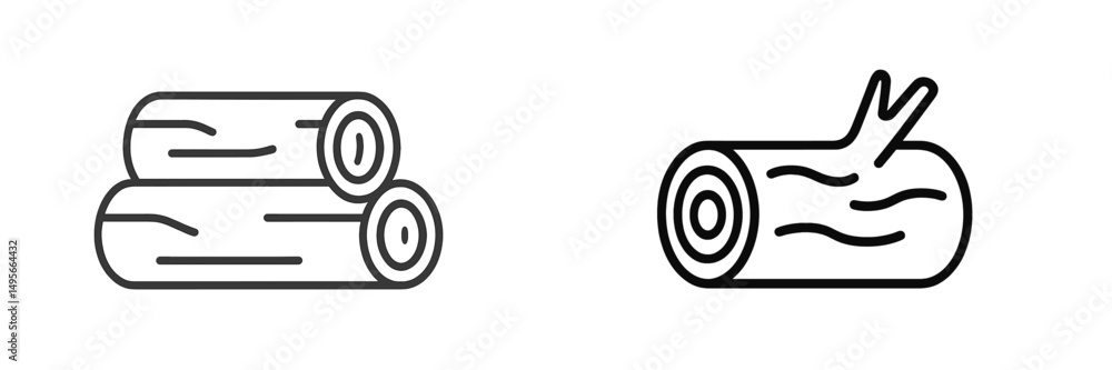 Leinwandbilder Simple line drawings of logs and a cut tree trunk displayed on a clean background for design and illustrative purposes
