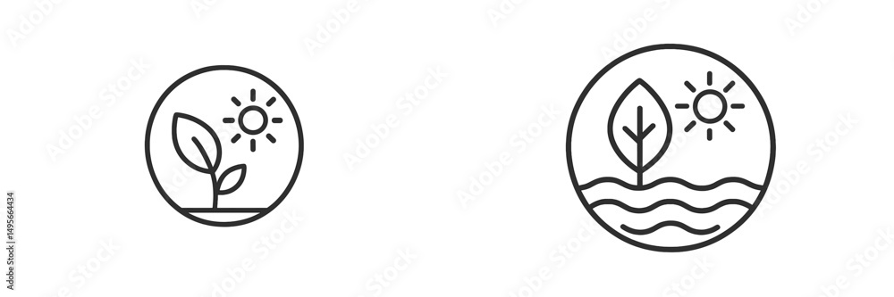 Poster Nature icons representing growth and environmental conservation in a minimalist design style