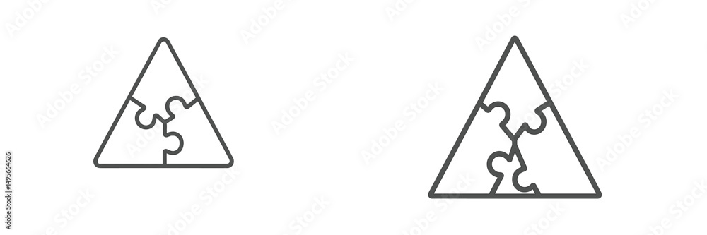 Poster simple geometric triangle puzzle pieces coming together in a cohesive design during a creative brain