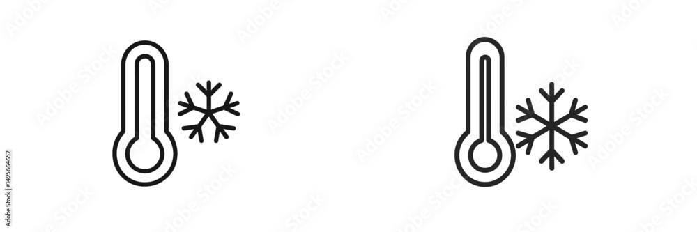 Poster temperature symbols indicating cold weather conditions with snowflake icons next to a thermometer in