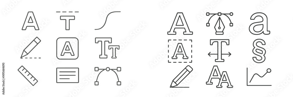 Fototapete graphic elements showcasing typography concepts and design tools in a minimalist style for creative 