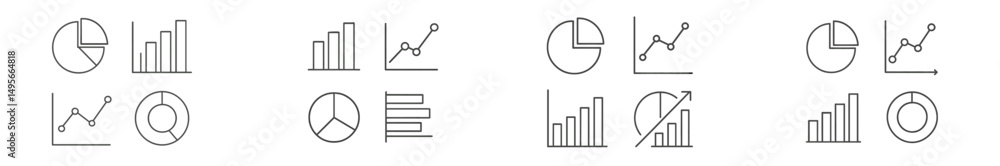 Poster icons representing various data visualization types including charts, graphs, and pie diagrams in a 
