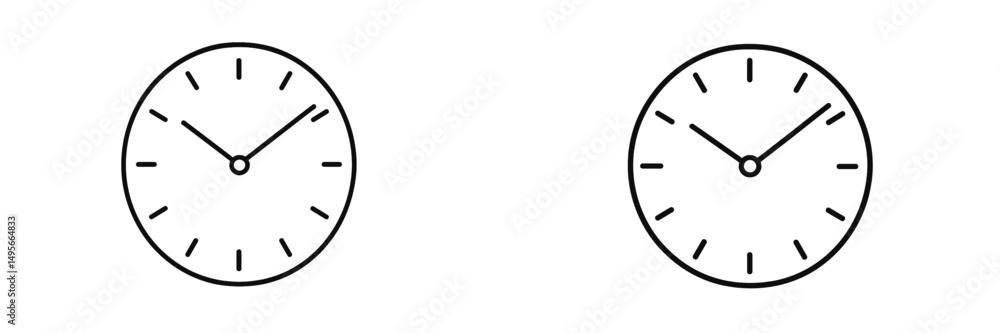 Poster two simple clock faces showing different times with minimalist designs suitable for various uses