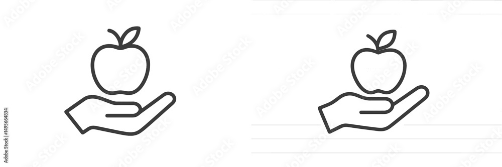 Poster icon representing care for health with a hand holding an apple in a minimalistic design suitable for