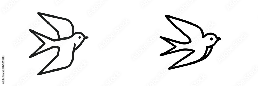 Poster birds in flight illustrated with simple line art, showcasing two distinct styles and shapes in a min