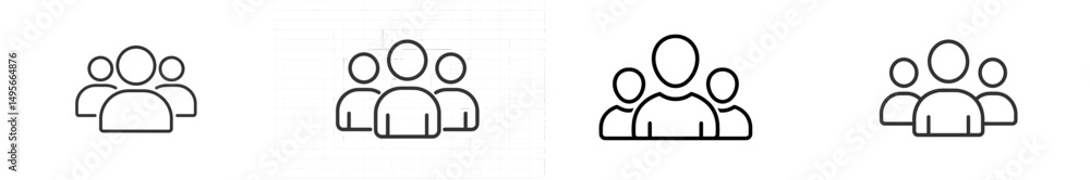 Leinwandbilder simple line art illustrations of diverse groups of people interacting in various formations in a mod