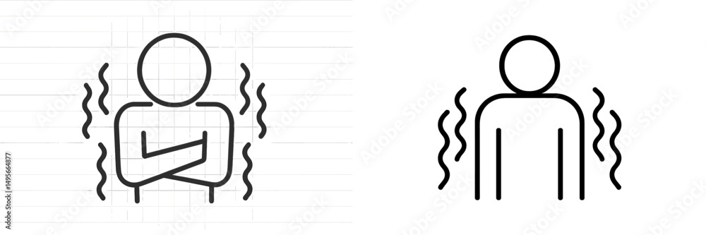 Aufkleber feeling cold and chilly representation with simple line art depicting shivering human figures