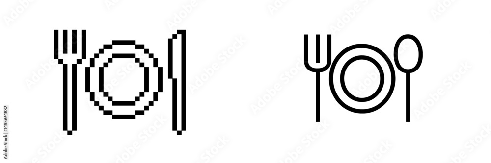 Poster creative representations of dining icons illustrating utensils and plates in minimalist styles