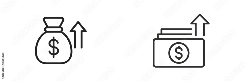 Poster visual representation of increasing financial growth through money symbols and upward trends in a mi