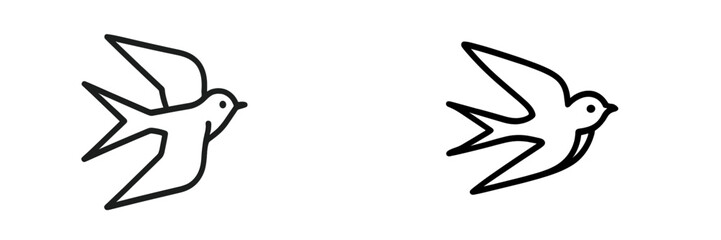 Obraz premium Birds in flight illustrated with simple line art, showcasing two distinct styles and shapes in a minimalist design context