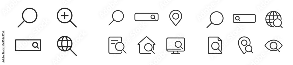 Poster various search icons in a minimalist design showcasing different search concepts and tools for digit