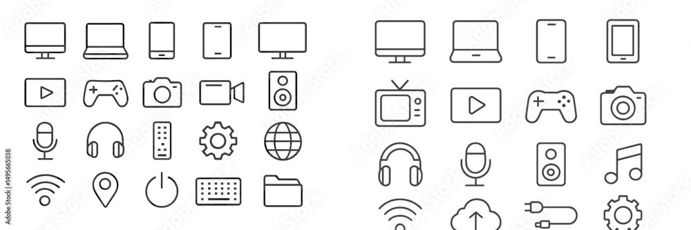 Leinwandbilder collection of technology and multimedia icons in a simple line art style, showcasing various devices