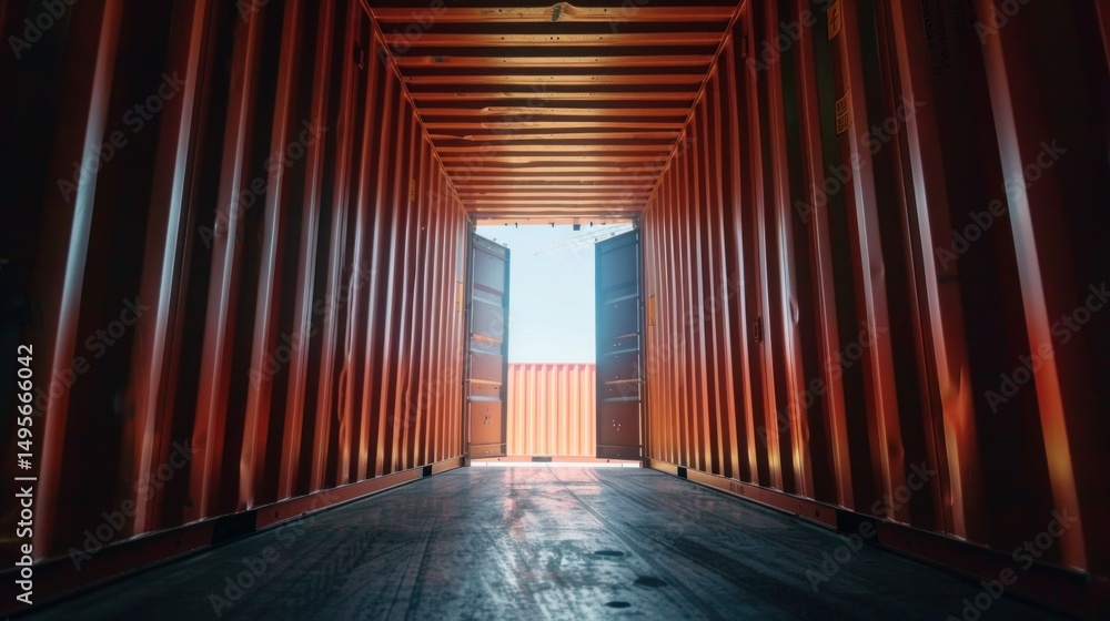 Poster open cargo container showing stored boxes inside