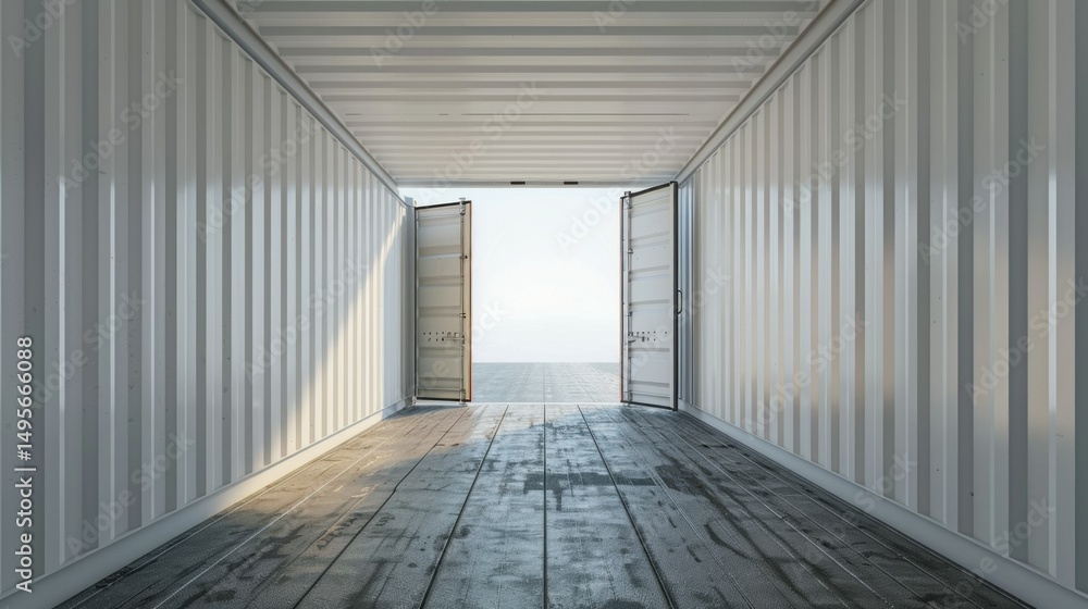 Poster open shipping container with empty interior