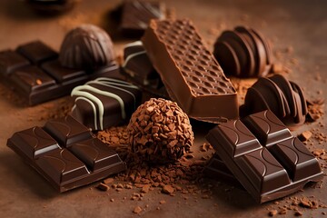 Chocolate truffles gourmet dark heart-shaped luxury candies assortment with cocoa powder and pralines for premium dessert shop, artisanal confectionery and valentine gift promotion